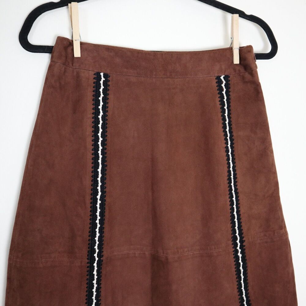 Claudie Pierlot US 4 Suede A Line Skirt Crochet Brown 70s Style Cottagecore - Picture 2 of 11